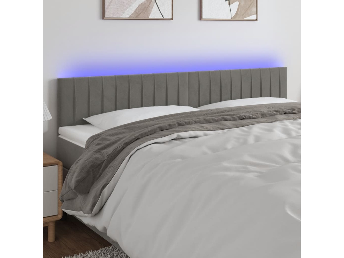 Vidaxl Cabeceira De Cama C/luzes Led Veludo 180x5x78/88 Cm Cinza-claro