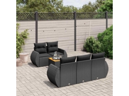 Vidaxl 6 Pcs Conjunto Sofás De Jardim C/ Almofadões Vime Pe Preto