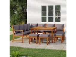 Vidaxl 11 Pcs Conjunto De Jantar P/ Jardim C/ Almofadões Acácia Maciça