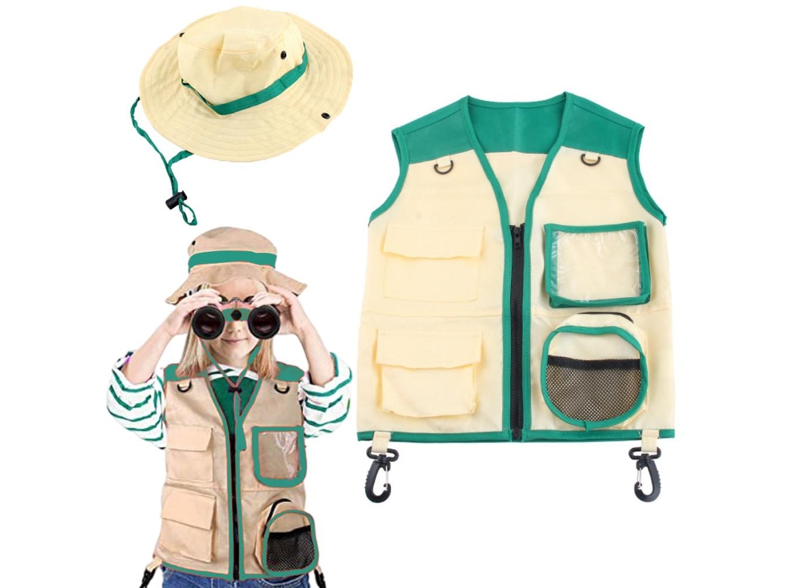 Mali kit Traje Explorador Infantil com Colete e Chapéu Aventura Outdoor Cosplay Menino Menina