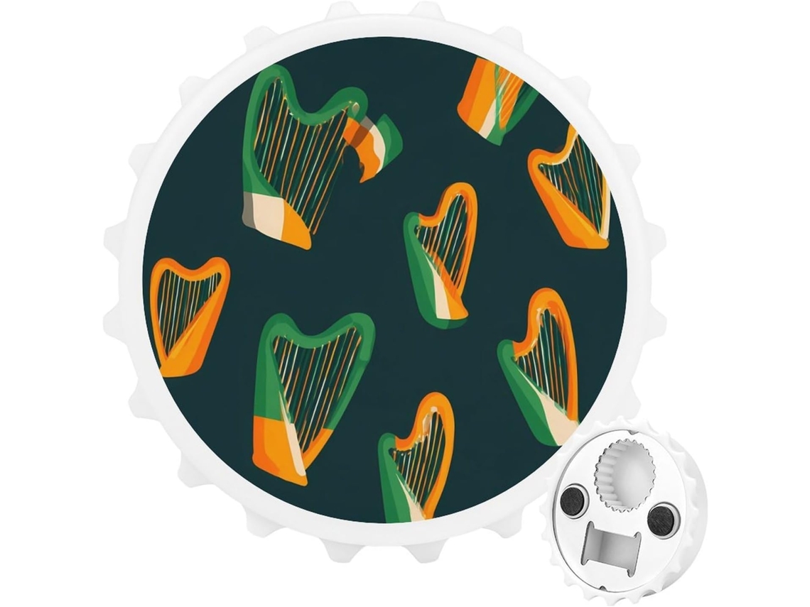 Ímã De Geladeira Em Aço Inoxidável Com A Bandeira Da Irlanda Formato Harpa, Branco, 7
