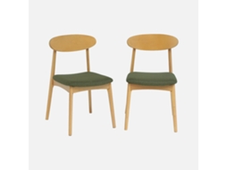 Cadeira Vintage Em Madeira De Seringueira E Tecido, Set De 2, Verde Caqui