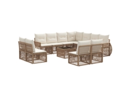 Vidaxl Conjunto De Sofá De Jardim 12 Pcs Bege E Branco Creme Vime Pe