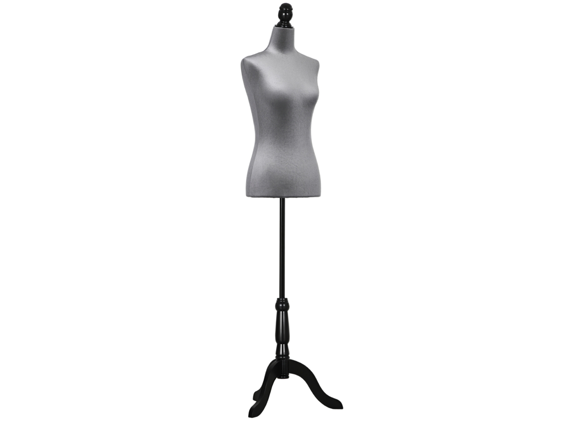 Manequim Costura Ajustável 130-168 Cm Com Tripé Madeira Cinza