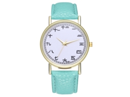 Relógio de pulso feminino de quartzo com pulseira de couro PU, mostrador redondo, estilo fashion (creme menta)