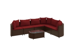 Conjunto de 7 Sofás de Jardim com Almofadões Vime Pe Castanho MAISON EXCLUSIVE (7 pcs)