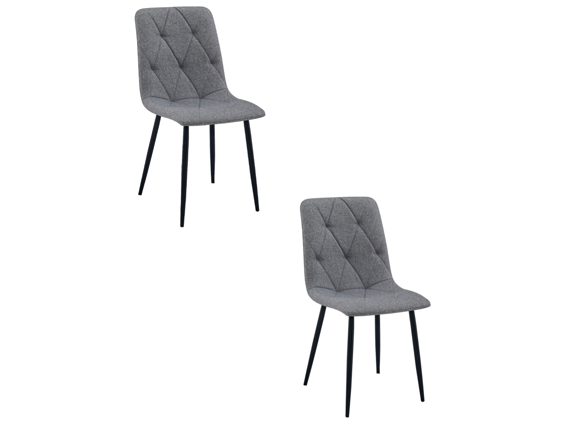 Cadeira De Jantar Conjunto De 2 Peças Tyra Assento Cinza Escuro, Pernas Pretas, Assento Acolchoado, Assento Ergonômico