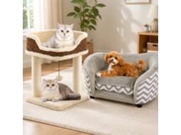 Conjunto Conforto para Gatos Árvore em Pelúcia com Postes de Sisal e Sofá cama em Veludo NORTHO (2 Peças)