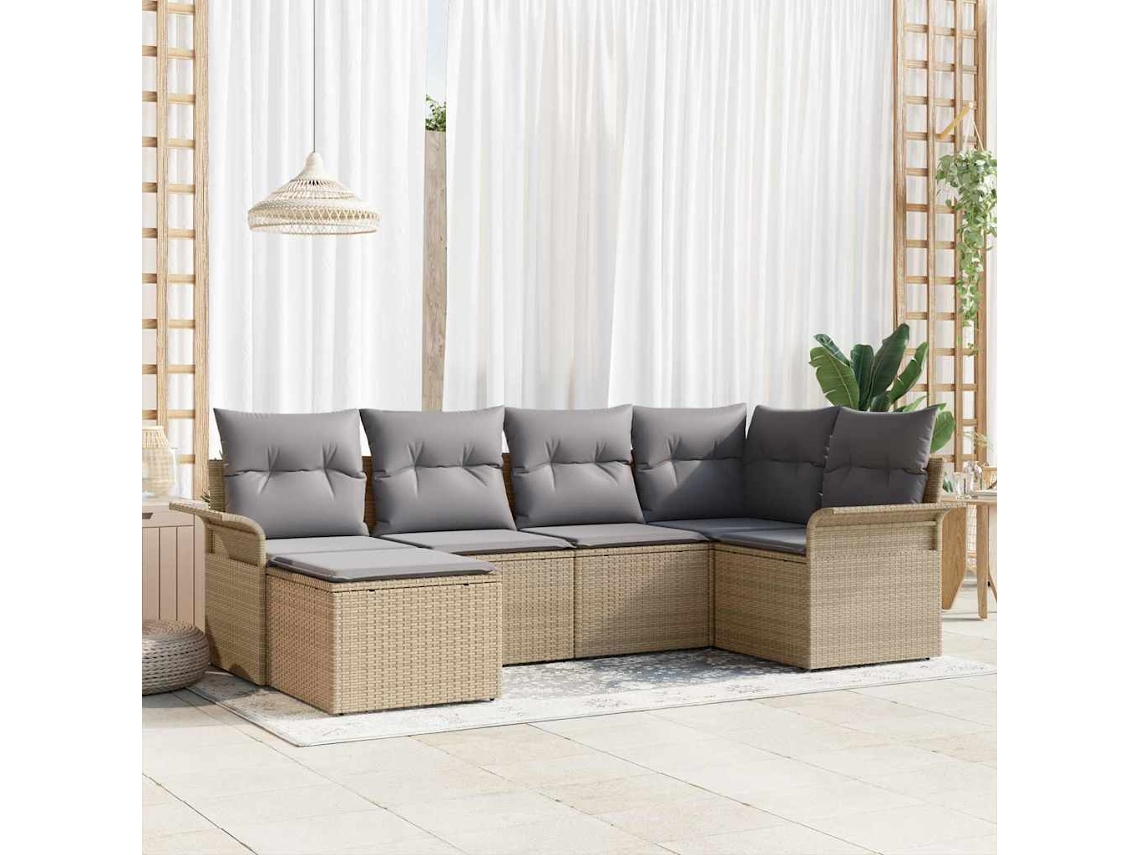 Vidaxl Conjunto De Sofá De Jardim 6 Unid. Bege Vime Pe