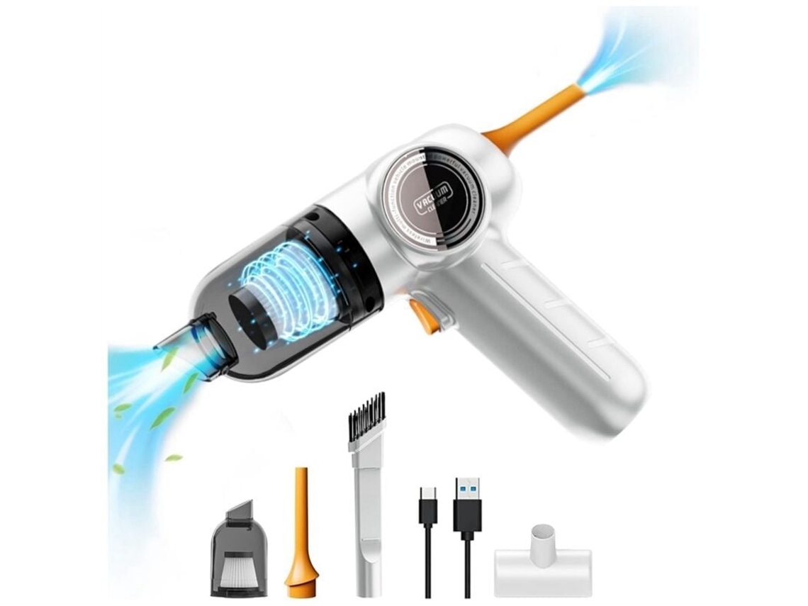 Lurelia Aspirador Portátil Sem Fios Para Carro, 3 Em 1, 9000 Pa, 90000 Pa, 120 W, 2000 Mah, Usb-c, Sopro, Branco