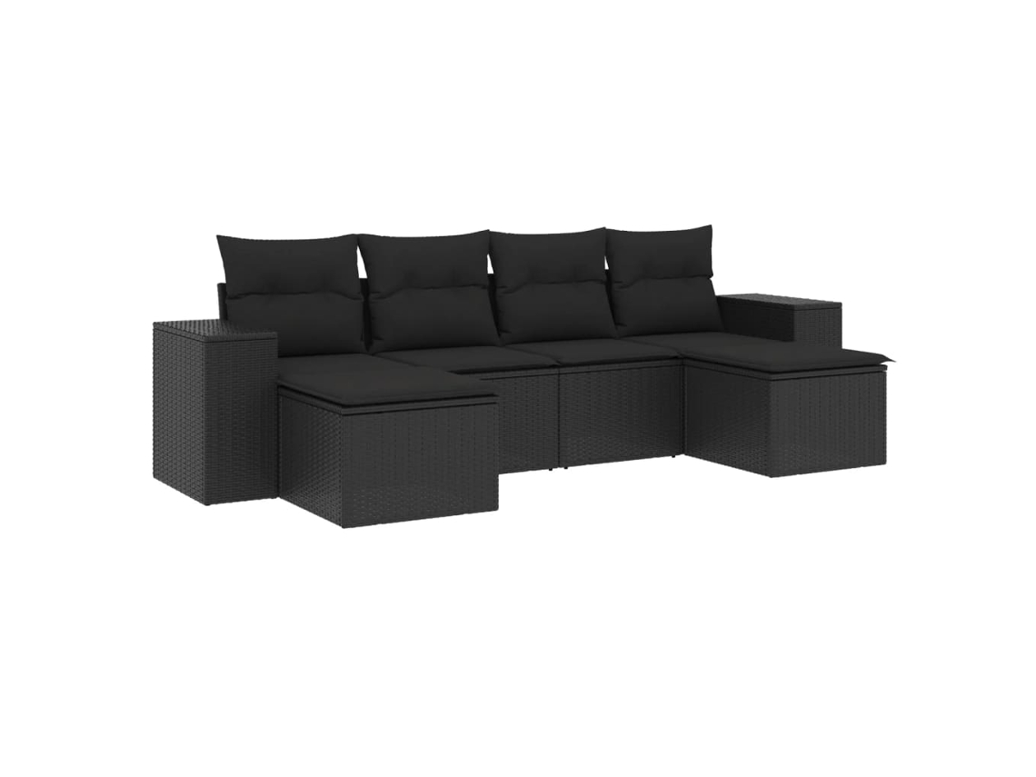 Conjunto de sofá de jardim 6 peças com almofadões Vime Pe Preto MAISON EXCLUSIVE (6 peças)