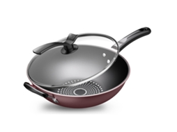 Frigideira Wok Antiaderente de Fundo Plano 34cm com Tampa e Espátula com S/MARCA