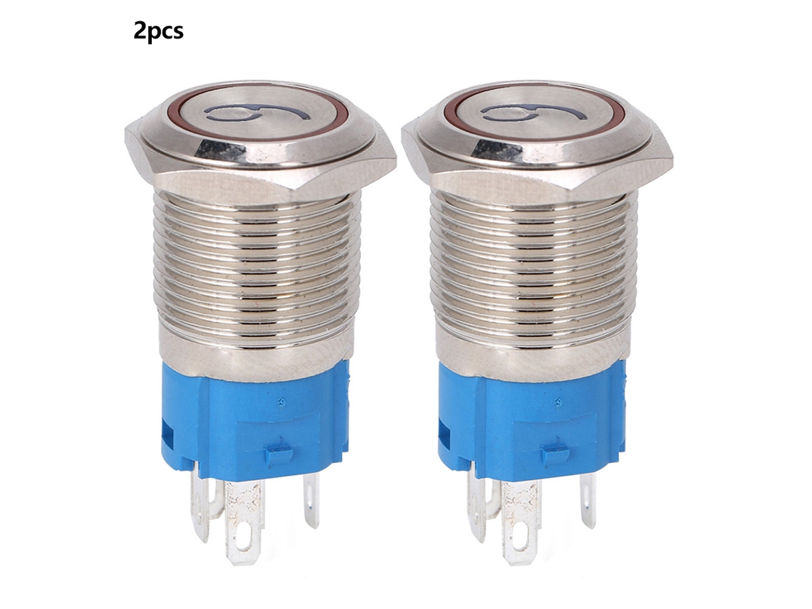 2 Botões De Pressão De Cabeça Plana 16mm Auto-resetáveis Com Luz '6' '9' 3-6vdc Vermelho