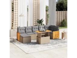 Vidaxl 8 Pcs Conjunto De Sofás P/ Jardim Com Almofadões Vime Pe Bege