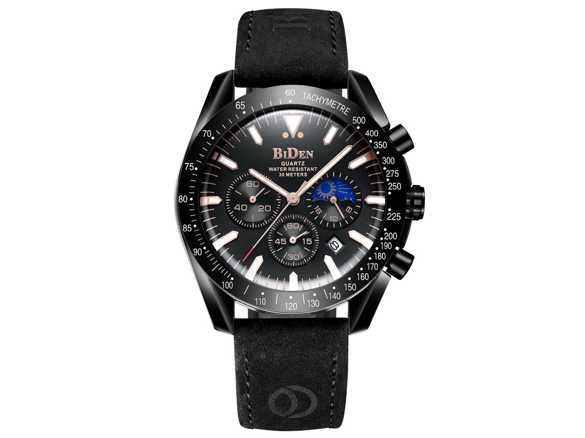 Relógio Masculino Elegante , Cronógrafo de Seis Ponteiros, Relógio de Quartzo Esportivo Multifuncional com Acabamento Luminoso. MDUG (preto)