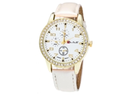 Relógio de casal Zhoulianfa Quartz com pulseira de couro PU e strass branco.