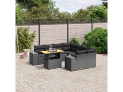 Vidaxl 9 Pcs Conjunto De Sofás P/ Jardim C/ Almofadões Vime Pe Preto