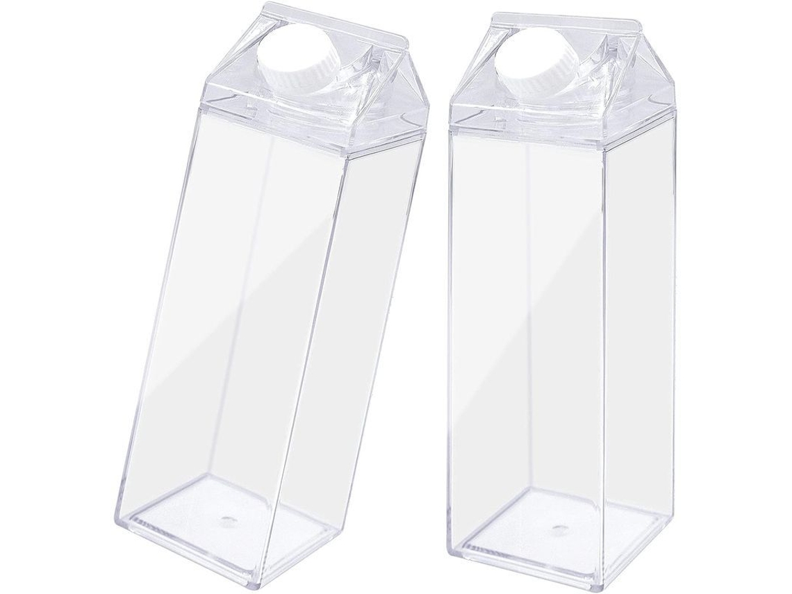 Pacote de 2 Garrafas Transparentes para Leite, Suco 500ml, Design Hermético, Reutilizável, Material Seguro