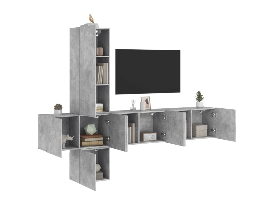 Vidaxl 5 Pcs Móveis De Parede P/ Tv Derivados De Madeira Cinza Cimento