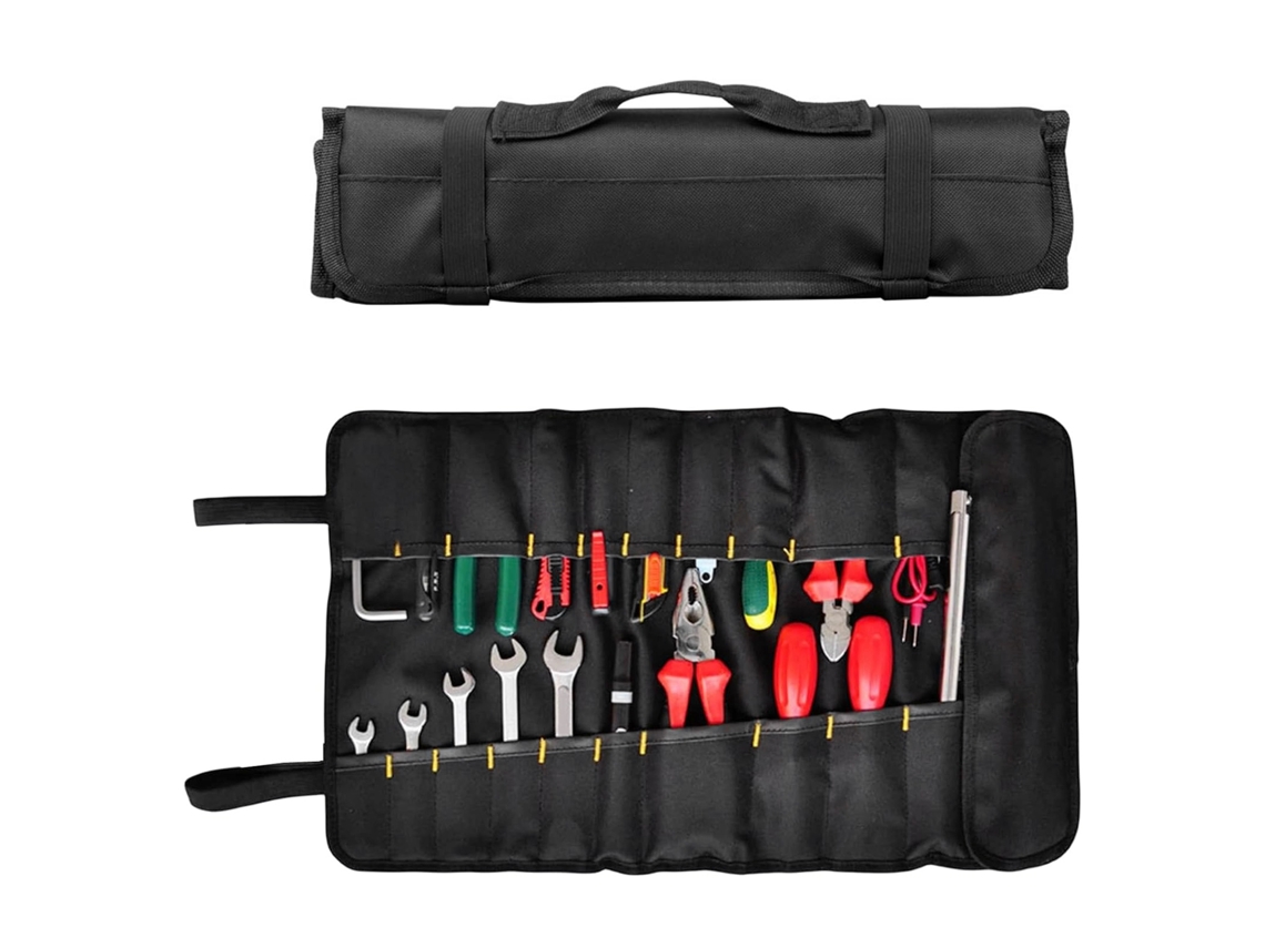 Bolsa Enrolável De Ferramentas Portátil De Lona Impermeável Multifuncional Para Organização De Ferramentas De Carpintaria Preta