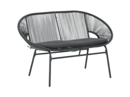Banco Acapulco com apoio de braço, almofadas e estrutura de aço, carga 260kg, para varanda, terraço ou pátio, 132x72x83cm preto