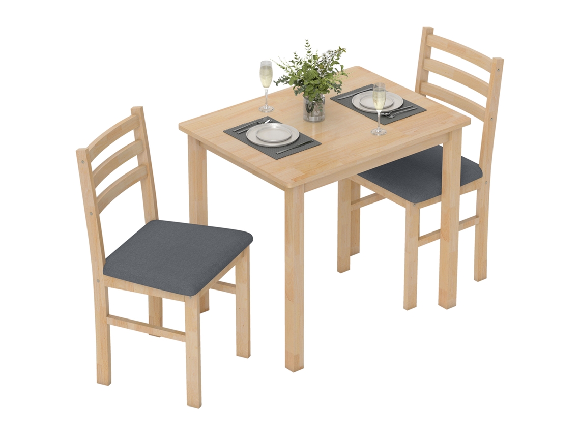 Conjunto 3pçs, Mesa + 2 Cadeiras, Espaços Compactos, Cadeiras Acolchoadas, Mdf, Madeira Natural.