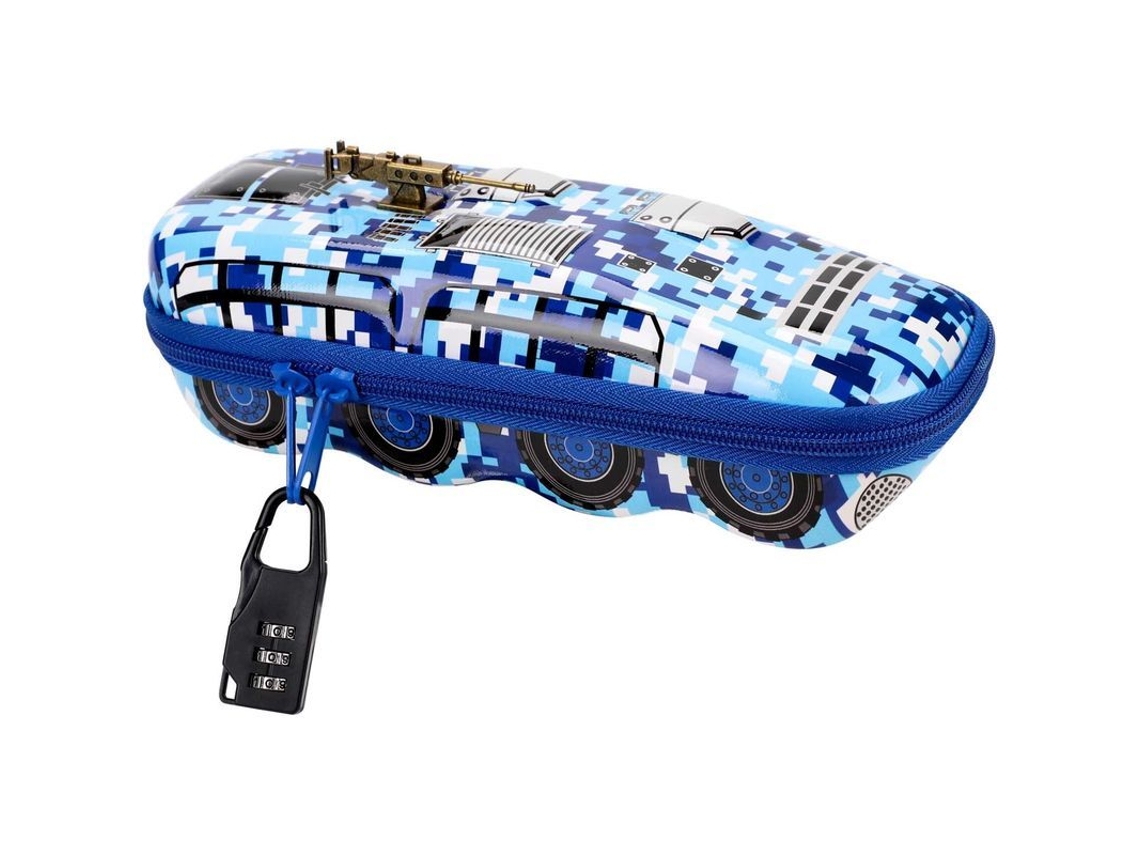 2026 estuche de Lápices Grande Con Cerradura de Combinación Diseño de Tanque Suv Azul 22x9.5x7cm