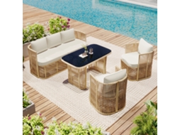 Conjunto Jardim Rattan 4 Peças Sofá 2 Poltronas Mesa Vidro VELTRIX