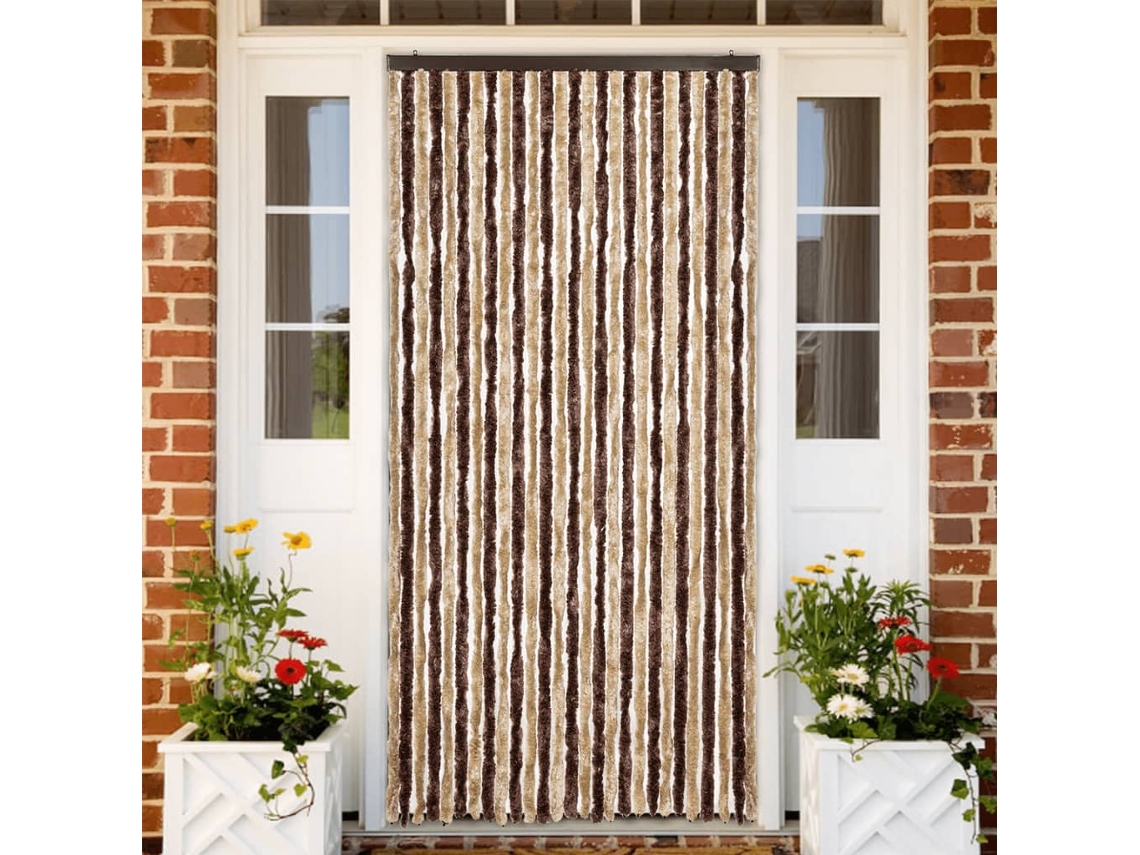 Vidaxl Cortina Anti-insetos 118x220 Cm Chenille Bege E Castanho-claro