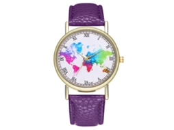 Relógio de casal de quartzo com pulseira de PU, mostrador redondo para estudantes (roxo)