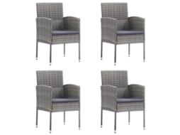 Conjunto 4 Cadeiras jardim c/ almofadões cinza escuro VIDAXL vime PE cinza