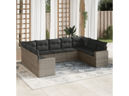 Vidaxl 9 Pcs Conjunto Sofás P/ Jardim Com Almofadões Vime Pe Cinzento