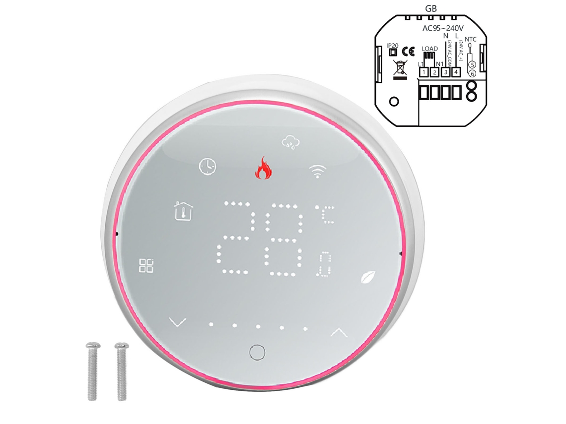Termostato Inteligente Sem Fio Wi-Fi, Programável, Controle por App/Voz, Aquecimento Elétrico, Branco | S/MARCA