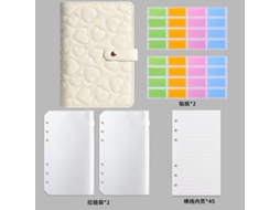 A5 Loose Leaf Heart Pattern Notebook Soft Cover, Khaki White, Financial Planning Journal With 45-lined Pages, 2-stickers