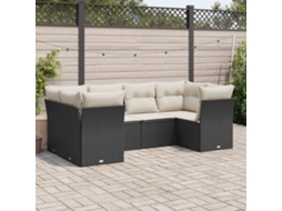 6 Pcs Conjunto Sofás De Jardim C/ Almofadões Vime Pe Preto Dkd Home Decor