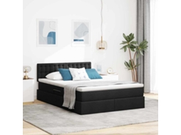 Vidaxl Cama De Armazenamento Led Com Colchão Preto 140 X 200 Cm Tecido