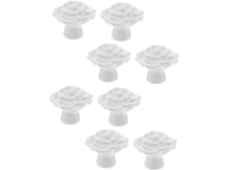 Conjunto De 8 Puxadores Cerâmica Em Formato Rosa, Brancos, Com Parafusos