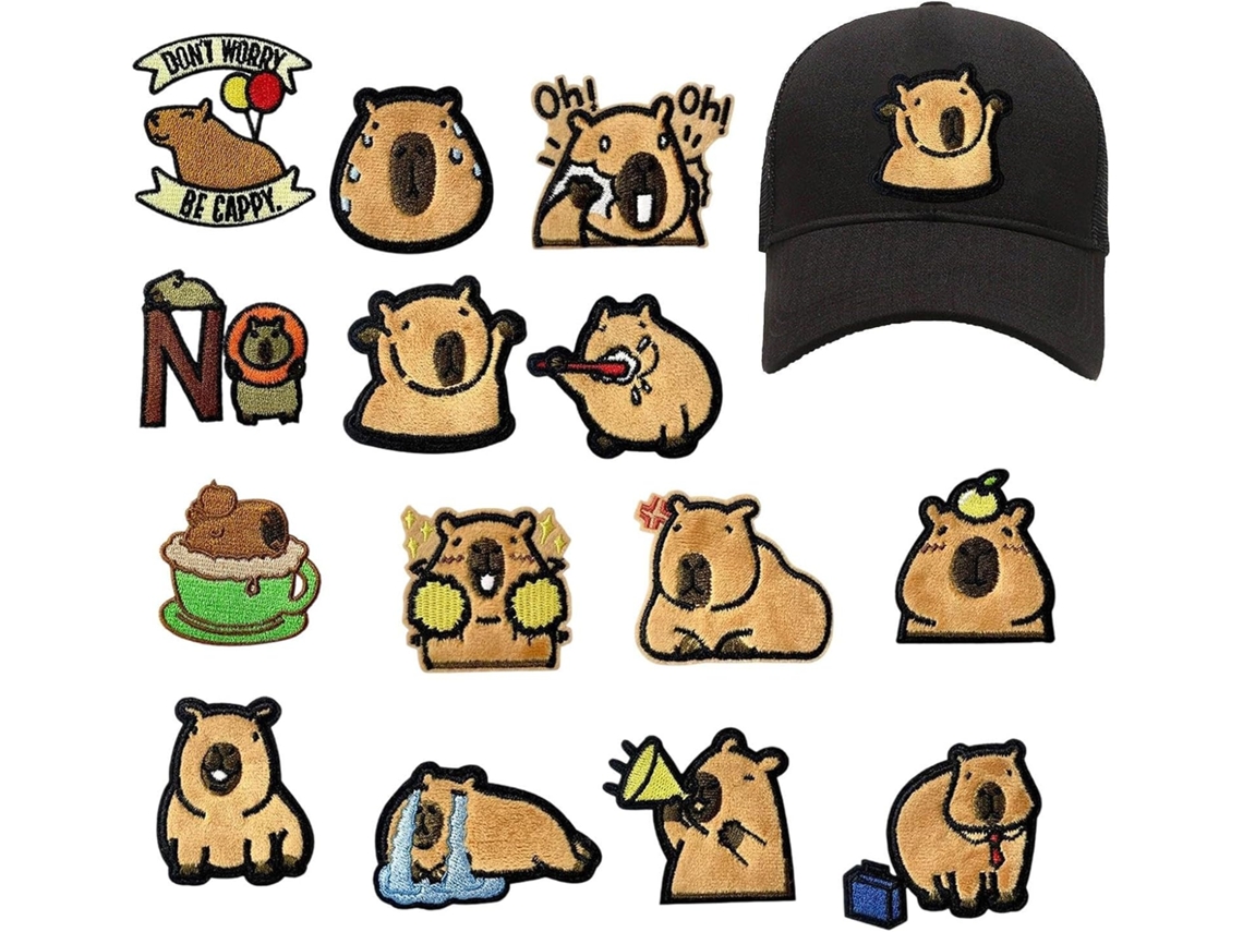 Apliques Termocolantes de Animais Capivara para Roupas, 14 Peças, Bordados Fofos Mochilas,, CHABERLU