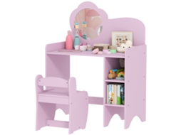 Toucador Infantil com Banco e Espelho em Forma de Flor 70x39x92,5 Cm Roxo S/MARCA