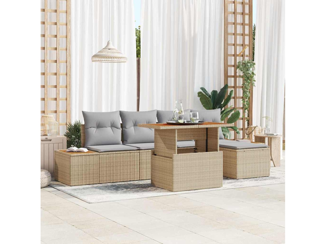 Vidaxl Conjunto De Sofá De Jardim 6 Unid. Bege Rattan Sintético