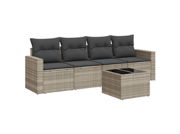 Maison Exclusive - 5 Pcs Conj. Sofás Jardim C/ Almofadões Vime Pe Cinzento-claro