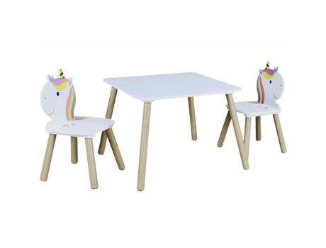 Hd6764 Mesa Infantil E 2 Cadeiras Unicórnio Lírio Branco Bege E Multicolorido Decoração Para Casa Crianças