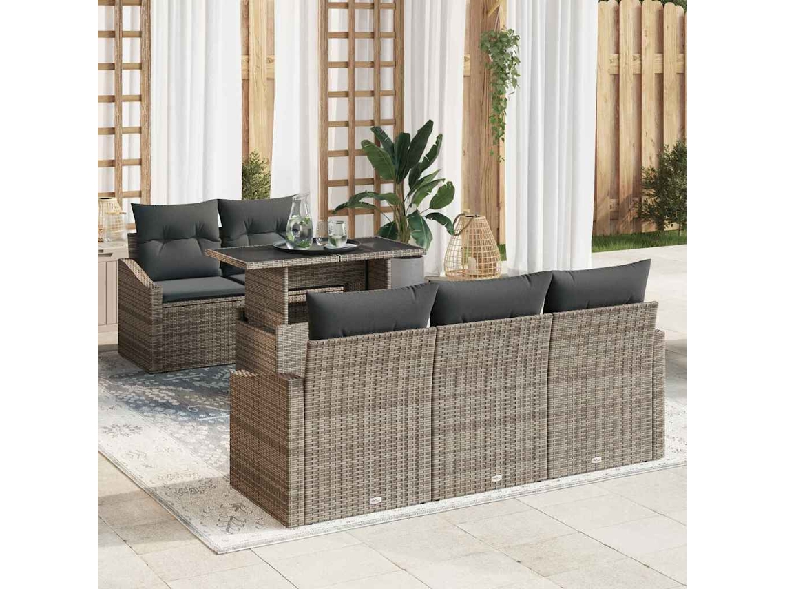 Vidaxl Conjunto De Sofá De Jardim 6 Pcs Cinzeto Rattan Sintético