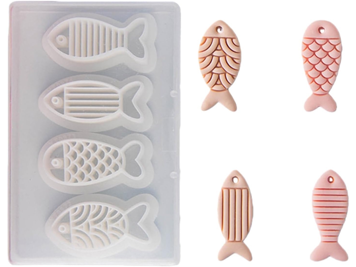 Conjunto de 4 Moldes Criativos de Brincos em Formato de Peixe Feitos com Argila Polimérica. SFUSHOS