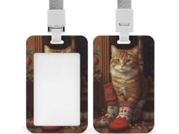 Clipe Crachá, Gatinho Fofo E Meia De Natal Com Cordão, Porta Crachá, Cordão Identificação, Porta Crachá