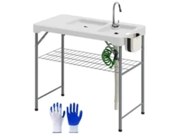 Mesa para Campismo Hdpe e Metal Cor Branco 108x58x92 cm Outsunny