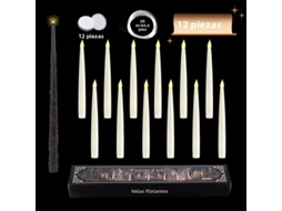 (12) Velas Flutuantes Com Varinhas Mágicas - Chama De Led - Luz Quente - Decorações De Halloween