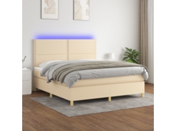 Vidaxl Cama Box Spring C/ Colchão E Led 180x200 Cm Tecido Cor Creme
