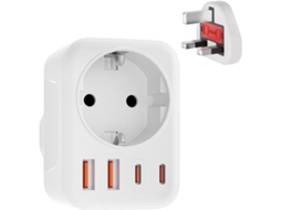 Adaptador de viagem AQUAFORGE 5 em 1 com 2 portas USB e 2 USB C, para Inglaterra, Irlanda, Catar, Malásia, Dubai