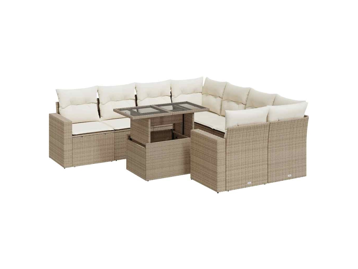 Conjunto de 9 Sofás para Jardim com Almofadões Vime Pe Bege MAISON EXCLUSIVE (90x200 cm)